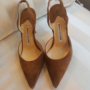 Manolo Blahnik Suede Carolyne Sling Back Pump